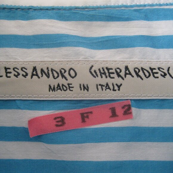 Alessandro Gherardeschi Blue White Striped Shirt Made in Italy Unisex L - Picture 4 of 5